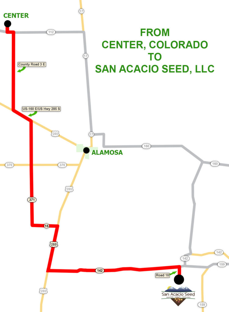 Center, Colorado to San Acacio Seed LLC Map